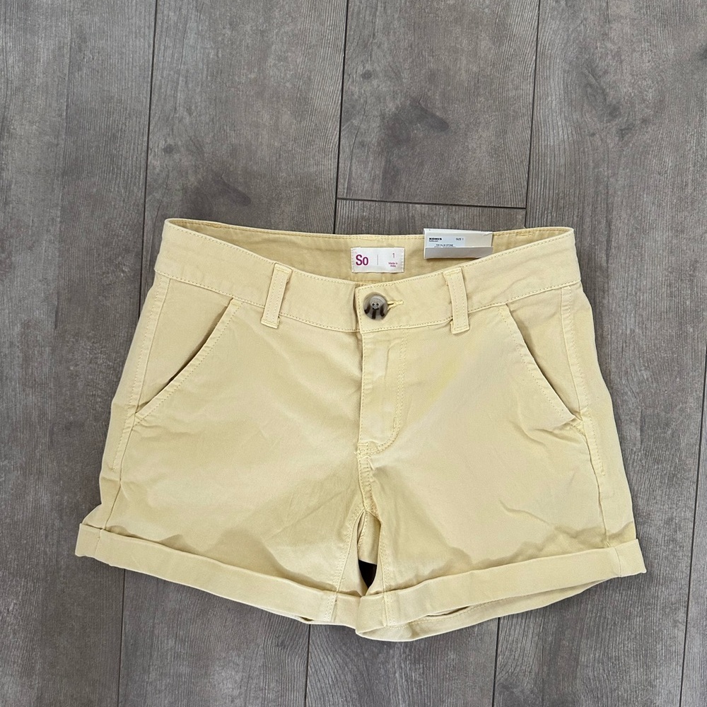 NEW SO Size 1 Favorite Midi Low Rise Stretch Shorts Khaki l